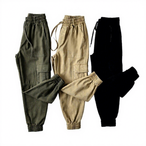 Pantalones Cargo Casuales para Hombre, Cintura Elástica con Cordón, Múltiples Bolsillos, Tela de Lona Transpirable, Estilo Otoñal, Pantalones Harem - Product Image 1