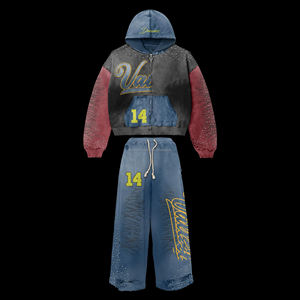 Conjunto de 2 piezas atlético de moda para hombre al por mayor, trajes para correr, chándales estampados de manga larga con cuello y capucha - Product Image 4