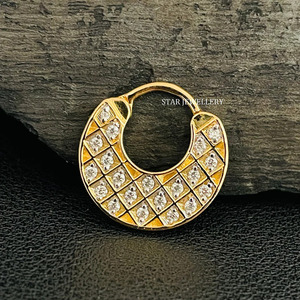 14K Solid Gold Pave Set Natural Diamond <b>Septum</b> Clicker Piercing FIne Jewelry. - Product Image 2
