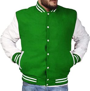 Venta al por mayor de lana de cuero sólido liso personalizado Varsity chaquetas de béisbol de los hombres de cuello alto CollegeBaseballjacket para hombres - Product Image 4