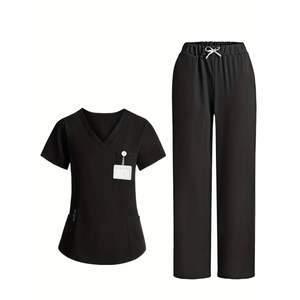 Uniforme médical de couleur pure femmes hôpital dentaire médecin travail costume à manches courtes animal de compagnie vétérinaire gommage vêtements Spa Service salopette - Product Image 1