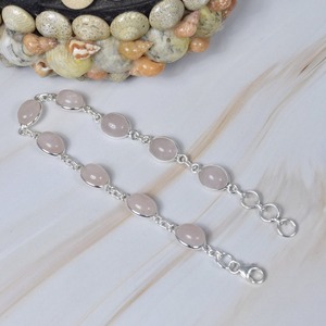925 Sterling Silver Rose Quartz Gemstone Bracelet Réglable Forme Ovale À La Main Designer Bijoux Or pour Les Fêtes Anniversaires - Product Image 3