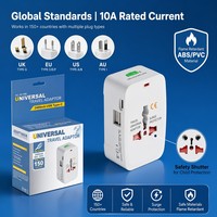Corelex Küresel Seyahat Adaptörü Çift USB + Type-C 10A ABS/PVC Taşınabilir Çok Fonksiyonlu 4 Prizli Güç Şeridi Özelleştirilebilir Marka Logosu