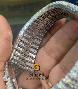 Montre de soirée luxueuse Vvs Clarity Moissanite Diamond Iced Out Hip Hop, entièrement taillée en baguette, avec cadran personnalisé - Product Image 5