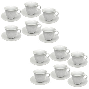 Set di 12 tazze da caffè in porcellana bianca da 80ml e piattini con decorazione Set di stoviglie per lavastoviglie e microonde - Product Image 1