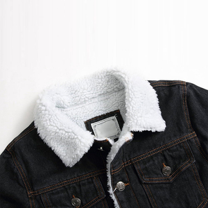 Veste en jean doublée polaire pour hommes avec fourrure, couleur noire, manches longues, coupe-vent en coton et denim pour l'hiver, vente en gros - Product Image 4