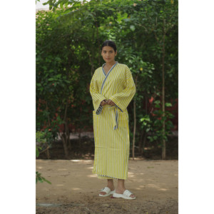 Women's Reversible Striped Cotton Kimono <b>Robe</b> Lightweight Boho Loungewear Pockets One Size Swimsuit Cover Ups for Spa <b>Beach</b> - Product Image 4