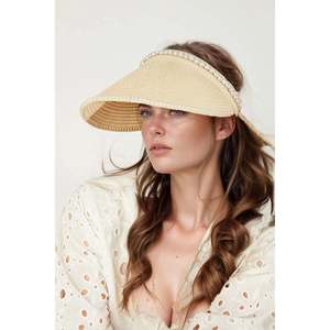 Sombrero de Paja Beige con Detalles de Perlas, Diseño de Punto Fino, Detalle de Hebilla, Accesorio Elegante HSR2088 - beige2088 - Product Image 6