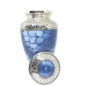 Urna Funeraria de Latón para Adultos, Diseño de Nube Azul de Dos Tonos, Nueva Urna de Metal para Cenizas Humanas - Product Image 1