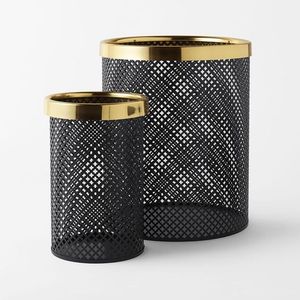 Cesta de lavandería de metal de diseño decorativo negro mate con borde dorado en la parte superior Juego de 2 cestas de almacenamiento redondas - Product Image 5