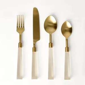 Ensemble de couverts en acier inoxydable avec manche en résine de luxe, poli miroir, pour mariages, hôtels, restaurants, événements, service de table - Product Image 2