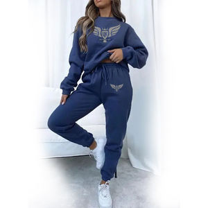 Conjunto Deportivo de Dos Piezas para Mujer, Color Sólido, Sudadera con Cuello Redondo y Pantalones Jogger, Ropa Casual para Estar en Casa o Hacer Ejercicio - Product Image 4