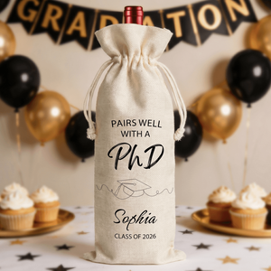 Sac à vin personnalisé à motif ligne simple pour les diplômés de Master et de PhD, avec nom et année sur le chapeau de remise de diplôme, cadeau idéal pour la fête de remise de diplôme - Product Image 2