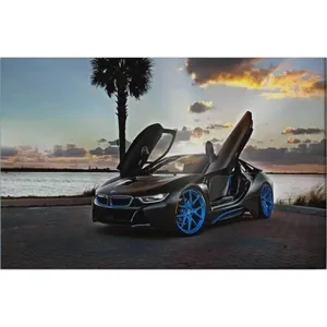 Impression sur toile Fida BMW i8 avec portes papillon ouvertes au coucher du soleil - Product Image 6