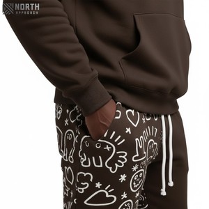 Ropa de hombre Unisex pulóver chándales personalizado serigrafía Jogging traje Dtg impreso ácido lavado sudaderas con capucha y pantalones de chándal chándales - Product Image 6