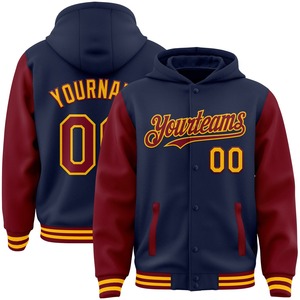 Directo de la industria, venta al por mayor, informal, invierno, personalizado, negro, azul claro, rosa, bombardero, Full-Snap, Varsity, Letterman, chaqueta con capucha de dos tonos - Product Image 5