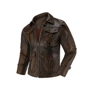 Veste en cuir pour homme, quatre saisons, moto, coupe ajustée, col à revers, multi-poches, imperméable, respirante, coupe-vent, écologique - Product Image 4