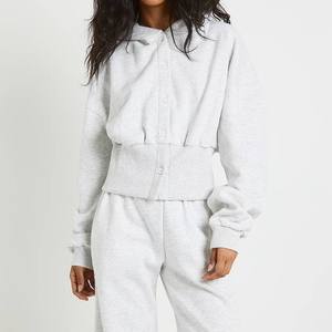 Conjunto Deportivo de Felpa de Algodón Premium para Mujer, Sudadera con Cuello Alto y Botones, Pantalones Deportivos de Pierna Recta, Fabricante OEM ODM - Product Image 3