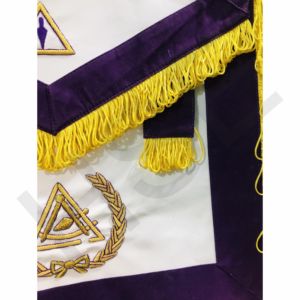 Delantal Masónico del Consejo Criptico, Regalia de Maestros Reales y Selectos, Flecos Morados y Dorados, Piel de Cordero Bordada a Mano - Product Image 5