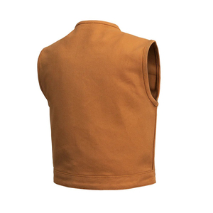 Gilet de moto décontracté en laine 100% respirante, marron camel, pour homme, club de motards, deux poches avant, logo personnalisé OEM, broderie 3D, équipage - Product Image 3