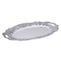 Plateaux de luxe en métal argenté de style Dubaï Plateau de service en chocolat pour fête de mariage d'hôtel avec motif en relief