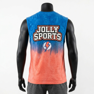 Camiseta sin mangas de algodón jersey premium azul, tela suave y transpirable, logotipo personalizado, camiseta 100% algodón para hombre, corte holgado, estampada. - Product Image 3