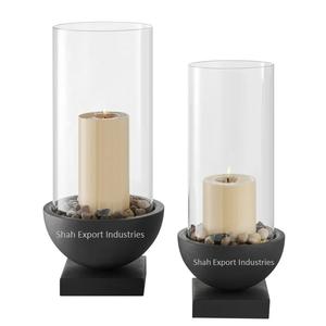 Bougeoir décoratif ouragans en métal et en verre de table couleur noire pour la décoration de bureau de salon à la maison - Product Image 1