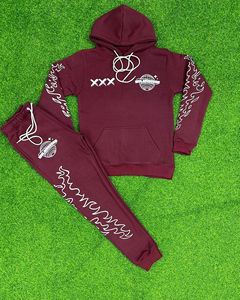 Vente en gros de survêtement pour hommes sweat à capuche et pantalon de survêtement imprimés en éponge française OEM couleur bleue unie personnalisé possédez votre nom de marque et design - Product Image 4