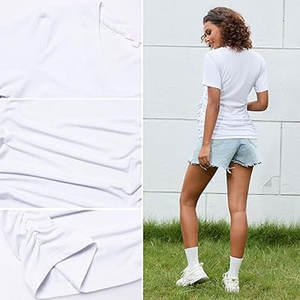T-shirt de grossesse confortable à manches courtes doux extensible maternité t-shirt décontracté haut côté froncé conception pour attendre les mamans été - Product Image 5
