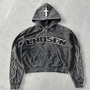 Sweat à capuche déchiré uni à la mode Basics sur mesure, sweat à capuche mélangé coton éponge français déchiré sweats à capuche pour hommes - Product Image 2