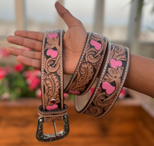 เข็มขัดหนังวัวลายดอกไม้สำหรับผู้หญิงเข็มขัดหนังแท้สไตล์ตะวันตกแบบปรับแต่งได้เข็มขัดหนังวัวลายดอกไม้คุณภาพระดับพรีเมียม - Product Image 2