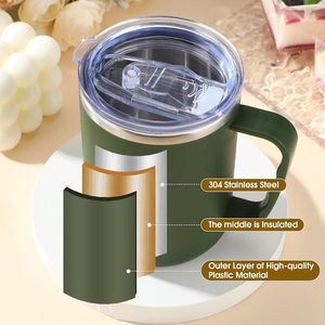 17oz 304 Stainless Steel <b>Insulated</b> Coffee <b>Mug</b> with Handle and Lid Double Wall Travel Tumbler Custom Logo - Product Image 2