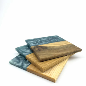 Posavasos de Doble Material rústico moderno resina y madera resistente al calor antideslizante Estilo clásico-grandes posavasos de piedra - Product Image 1