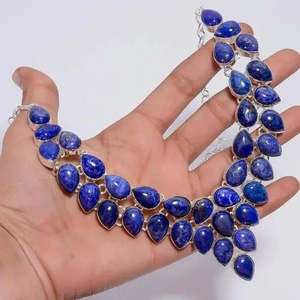 Collar de Plata de Ley 925 con Lapislázuli de Calidad AAA+, Joyería Hecha a Mano, Talla 18, Cus-Jew118 - Product Image 2