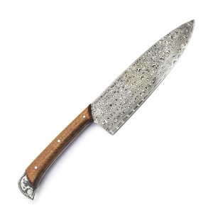 Venta al por mayor personalizado OEM ODM cubertería fábrica japonesa profesional Damasco Acero inoxidable cocina Chef cuchillo fijo hoja afilada - Product Image 4