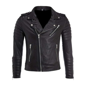 Veste en cuir pour homme de couleur noire, nouvelle mode streetwear, col mandarin, vente en gros, veste en cuir de haute qualité pour homme - Product Image 1