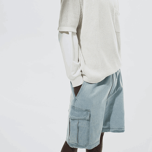 กางเกงยีนส์ขาสั้นผู้ชายคุณภาพสูงปี 2025 สไตล์สตรีทแวร์ คริสตัล หลวม ทรงแบ็กกี้ วินเทจ ล้างสี ประดับคริสตัล - Product Image 4