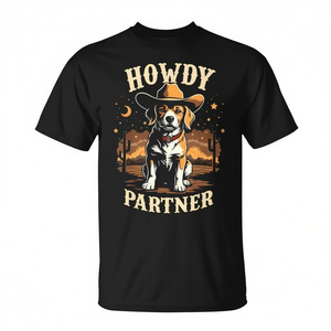 Camiseta Howdy Partner Western Dog con estampado de sombrero de vaquero, unisex para adultos, manga corta, cuello redondo, estampado digital, regalo - Product Image 2