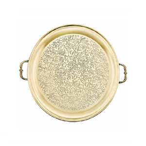 Diseño en relieve pulido dorado Utensilios de cocina de gran tamaño Bandeja de artículos para el servidor de alimentos Bandeja de comida de metal con forma personalizada de la mejor calidad - Product Image 3