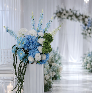 Arreglo Floral para Eventos, Bola de Hortensias Artificiales Grandes de 30-60cm, Azul y Verde, Centro de Mesa para Altar - Product Image 3