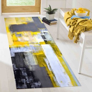 Alfombra Abstracta Amarilla y Gris: Alfombra Moderna Antideslizante con Estampado, con Pelo Suave - Product Image 4