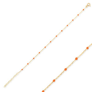 Pulsera de Cadena Chapada en Oro y Rodio con Diseño de Esmalte Color Naranja, Joyería Turca Hecha a Mano para Mujer, Plata de Ley 925 - Product Image 1