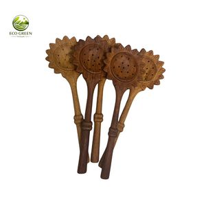 Cuchara de Servir de Madera Roja con Forma de Flor, Ecológica, Plateada, de Mango Corto, Capacidad de 15 ml, con Logotipo Grabado Personalizado, Precio Económico - Product Image 4