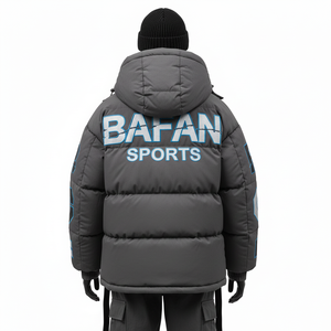 Women Puffer Jacket Winter Wear GSM Polyester <b>Fabric</b> Soft Touch <b>Grey</b> Panels Custom Logo Print Puffer Jacket for women - Product Image 2