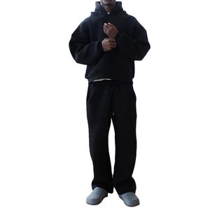 Chándal OEM personalizado con hombros caídos para hombre, chándal holgado de gran tamaño para correr, Conjunto de sudadera con capucha y pantalones de chándal para correr en blanco - Product Image 2