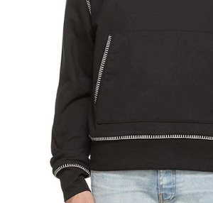 Sudadera con capucha para hombre de gran tamaño con costuras en contraste negras y logotipo personalizado fabricantes Sudadera con capucha con dobladillo y puños de rizo francés de alta calidad - Product Image 4