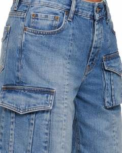 Pantalones Vaqueros Cargo Azules Personalizados para Mujer, Cintura Alta, Pierna Ancha, con Bolsillos Utilitarios, Ropa Urbana de Moda, Suministro del Fabricante, OEM - Product Image 3