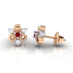 Boucles d'oreilles en or certifié avec rubis et diamants véritables, poids total de 0,07 ct, 6 pièces, or 14Kt/18Kt - Product Image 3