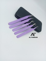 Pince à cils violette en acier inoxydable avec pointe en fibre de volume de logo personnalisé et boîtes à cartes