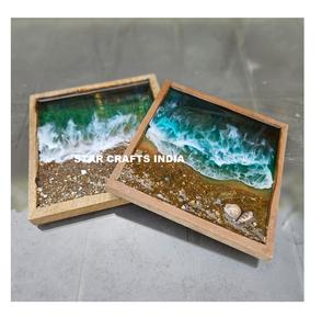 Dessous de verre Offre Spéciale en pierre de luxe de haute qualité Dessous de verre en bois d'acacia en résine pour boissons Ensemble de dessous de verre en marbre personnalisé par Star Crafts India - Product Image 2